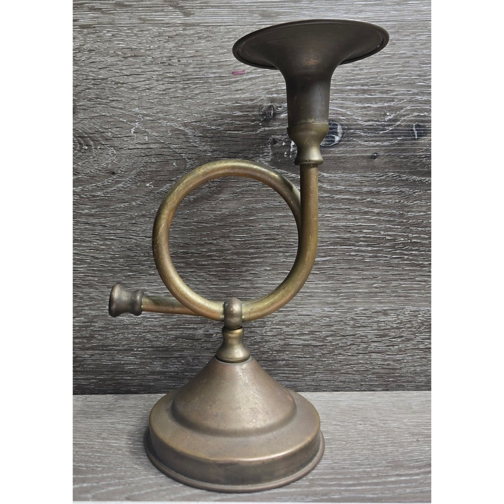 Vintage Brass French Horn Candle Holder Candlestick Musical Instrument Decor